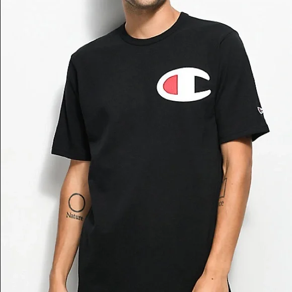 Champion Classic Satin Patch T-Shirt Black Small - Picture 2 of 8